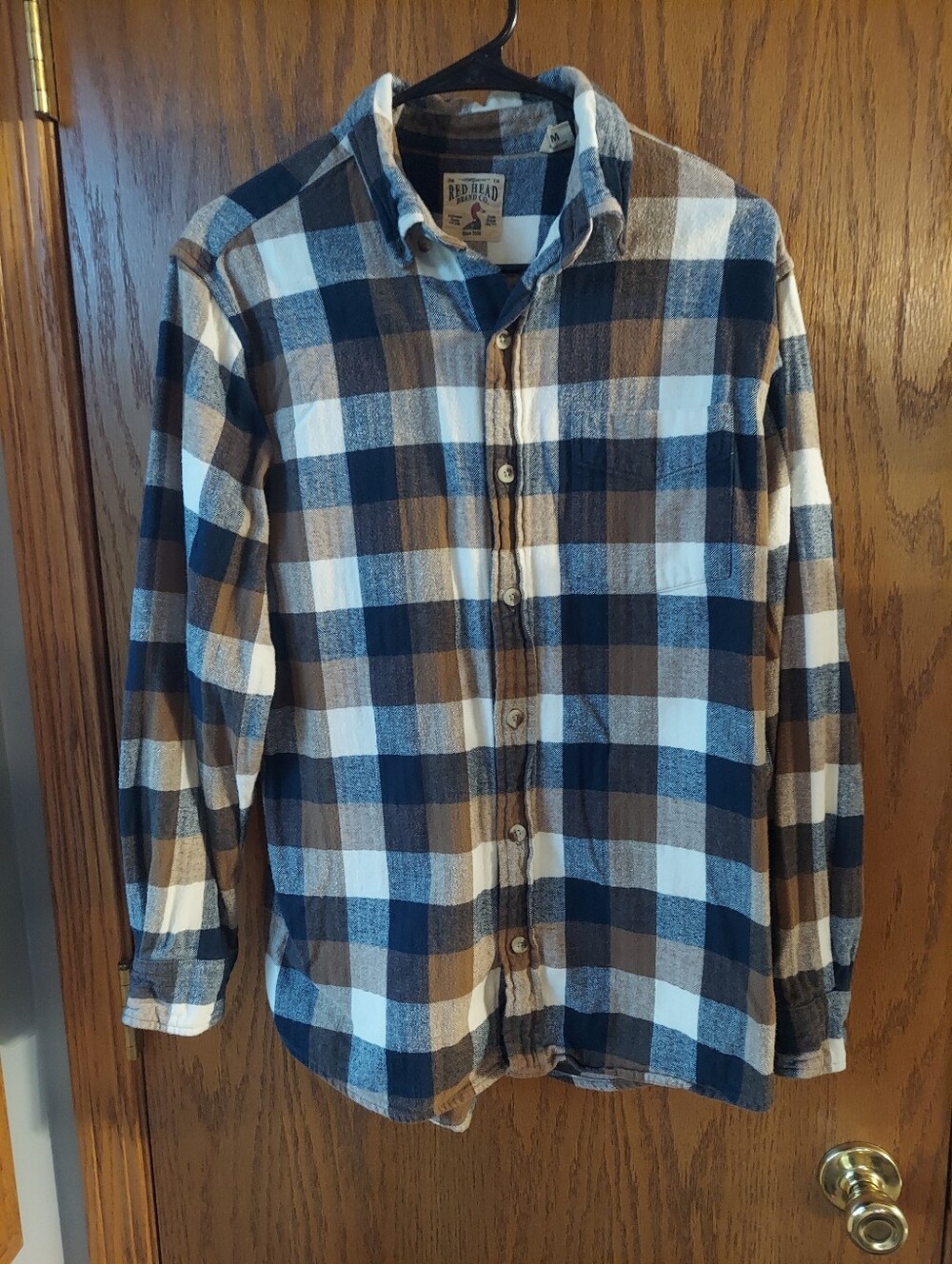 RedHead Brand Co. Men’s Plaid Flannel Button Up Shirt Size M Brown Navy White